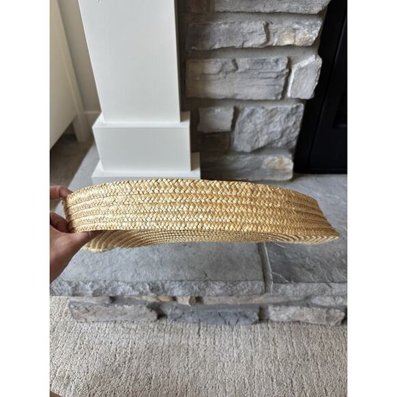 Boho Half Moon Bag Straw Embroidered Floral Prairie Feminine Wooden Handle - Picture 6 of 10